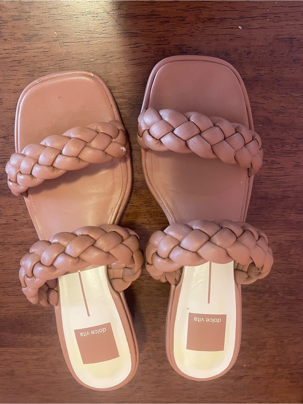 Dolce Vita Braided Double-Strap Slide Sandals — Tan